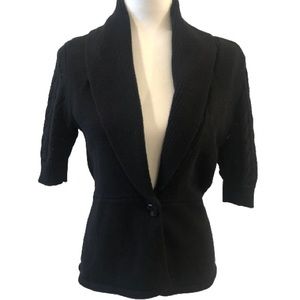 White House Black Market Women’s short sleeve black crochet cardigan size medium